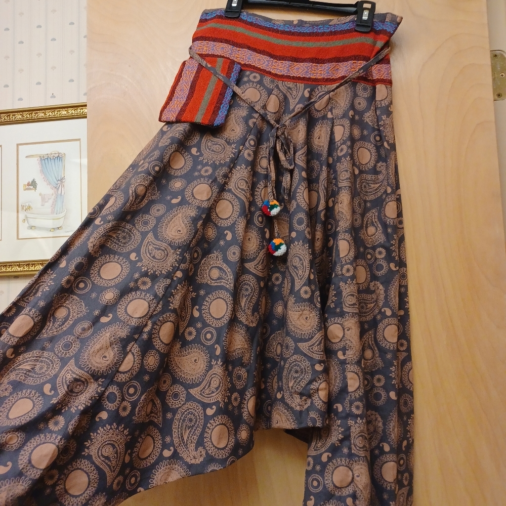Mauve Paisley boho pocket Harem festival pants S XL